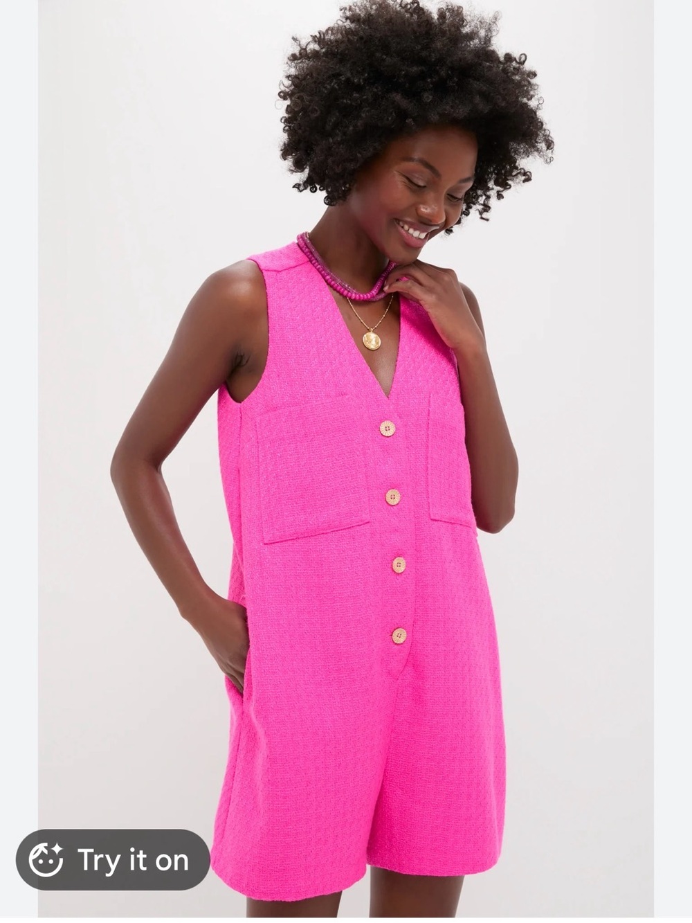 New With Tags Tuckernuck Hot Pink Textured Myla Romper Sz XS (runs large)